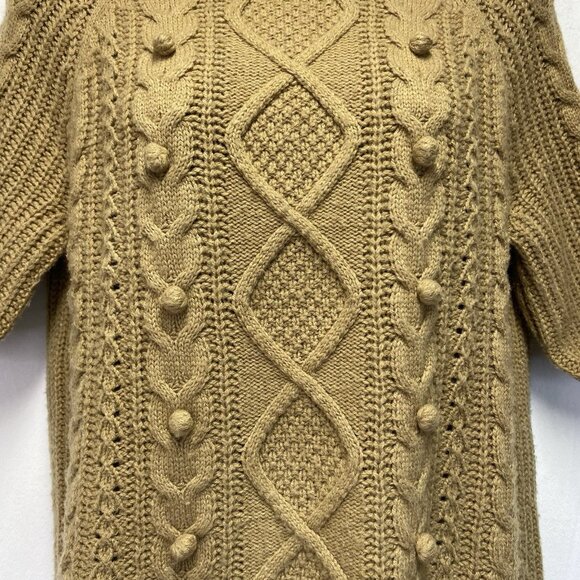 J.Crew Azra Cable Knit Pullover Sweater Women Medium Tan Mock Neck Wool Blend - Picture 13 of 16